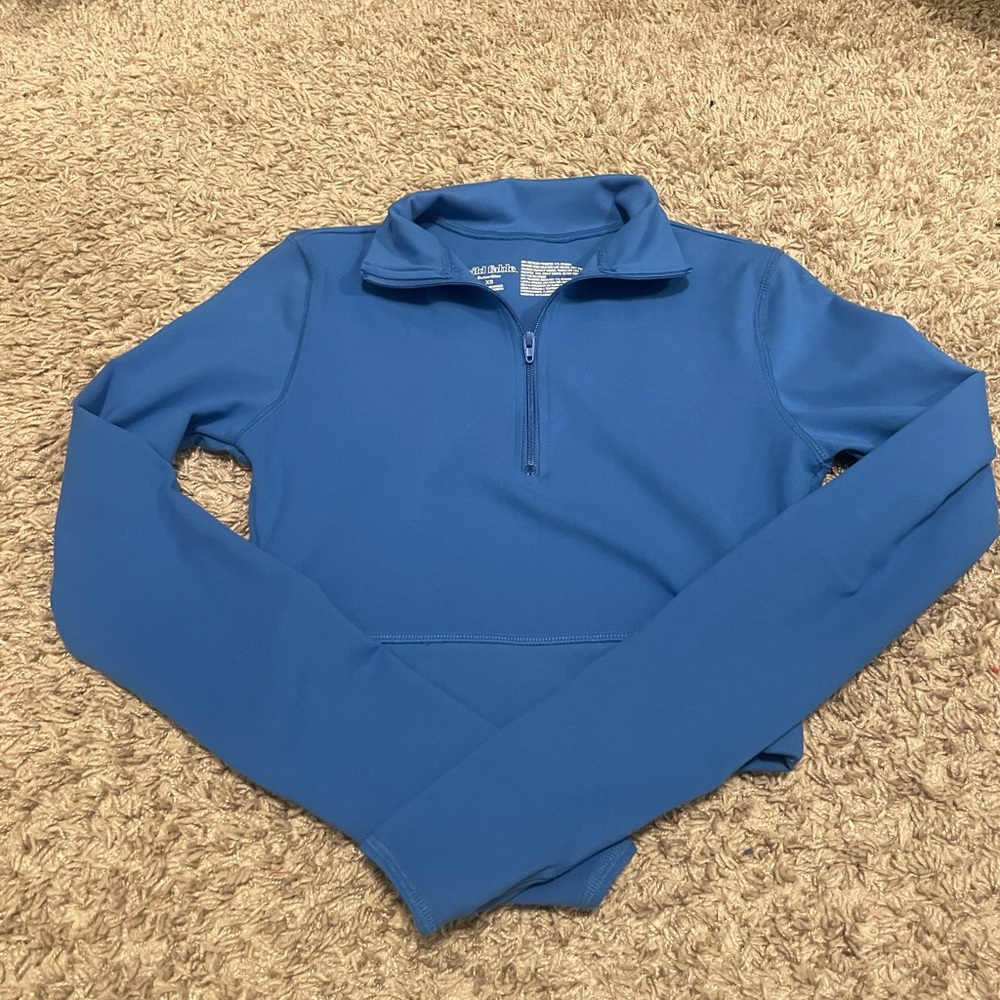 Blue Half-Zip Women's Cropped Long Sleeve